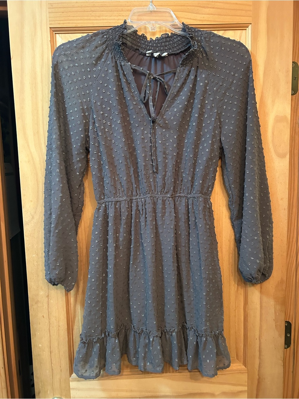 Speechless Charcoal Swiss-Dot Long-Sleeve Mini Dress